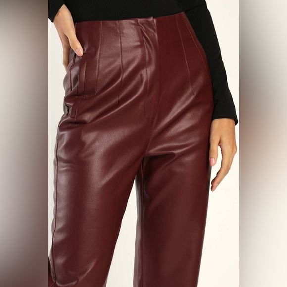 NWT Lulus Icon Living Burgundy Vegan Leather High-Waisted Trousers - Picture 3 of 5